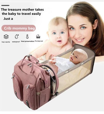 600D Travel Mommy Backpack حقيبة التمريض حقيبة حفاضات سرير قابلة للطي