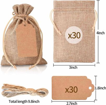 3 &quot;× 4&quot; أكياس مع الرباط ، وحقيبة أكياس الخيش الكتان الزفاف ، الحقائب والمجوهرات أكياس الخيش