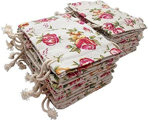 حقائب برباط من الخيش على شكل زهرة أكياس هدايا حقائب مجوهرات لحفلات الزفاف DIY الحرفية ، 5 × 7 بوصات
