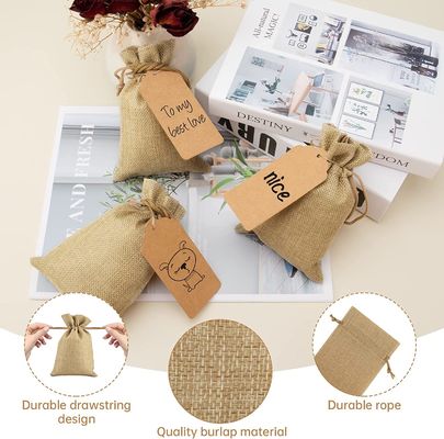 حقائب برباط من الخيش على شكل زهرة أكياس هدايا حقائب مجوهرات لحفلات الزفاف DIY الحرفية ، 5 × 7 بوصات