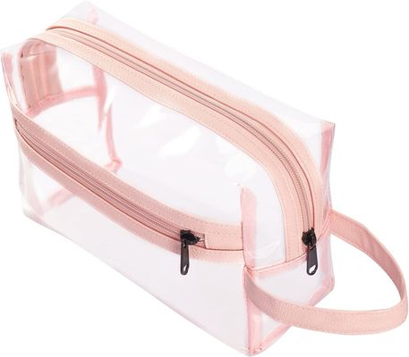 حقيبة أدوات الزينة الوردية الشفافة للنساء ، حقيبة منظم المكياج التجميلي المقاومة للماء للشامبو ، ملحقات أدوات الزينة