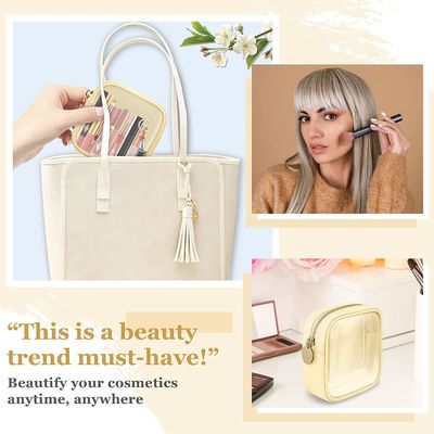 خفيفة الوزن ومقاومة للماء حقيبة مكياج صغيرة لطيفة Preppy مستحضرات التجميل زيبر الحقيبة المحفظة ، شفافة