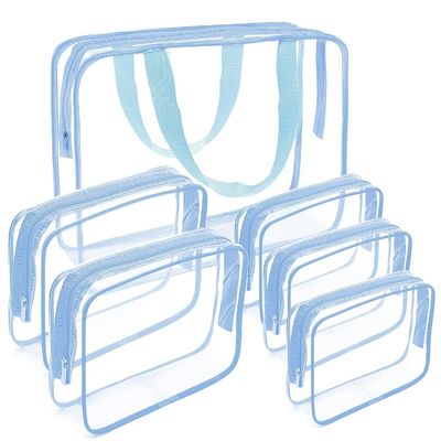 أكياس مكياج تجميلي واضحة وضعت PVC واضحة مع مقبض سحب سفر محمول